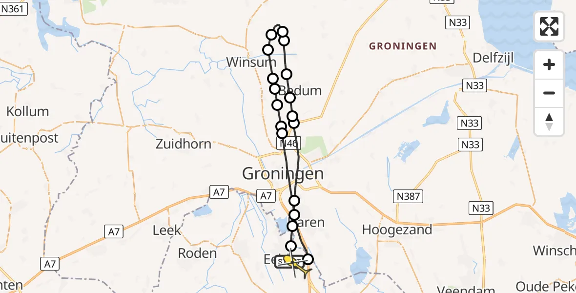 Routekaart van de vlucht: Lifeliner 4 naar Eelde