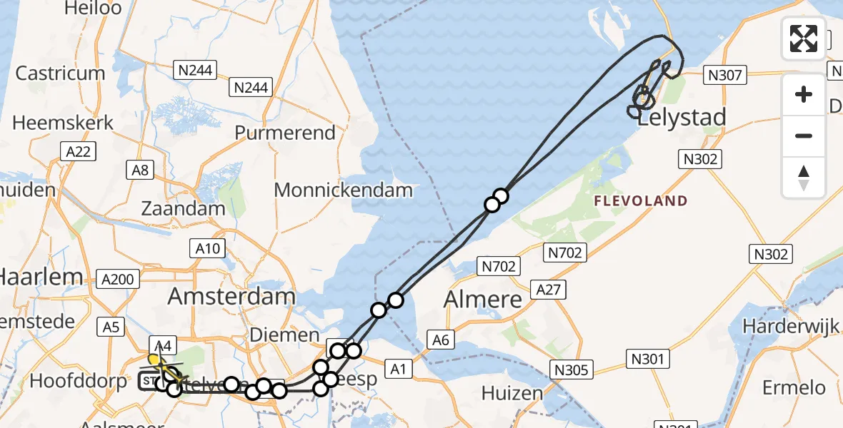 Routekaart van de vlucht: Politieheli naar Schiphol