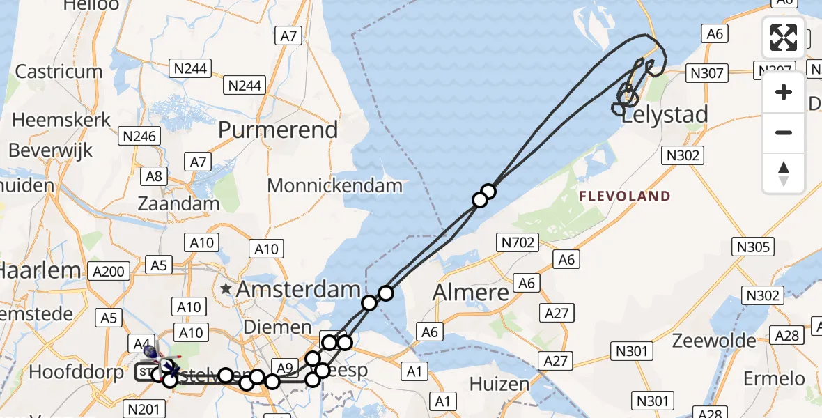 Vluchtroute Politiehelikopter van Schiphol naar Schiphol