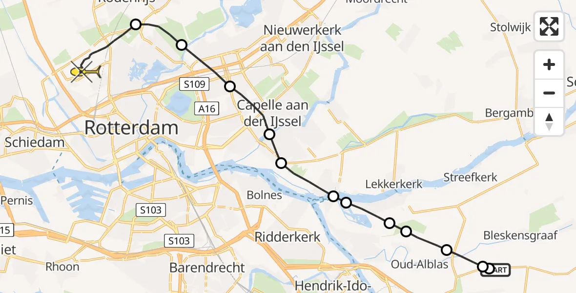 Routekaart van de vlucht: Lifeliner 2 naar Rotterdam