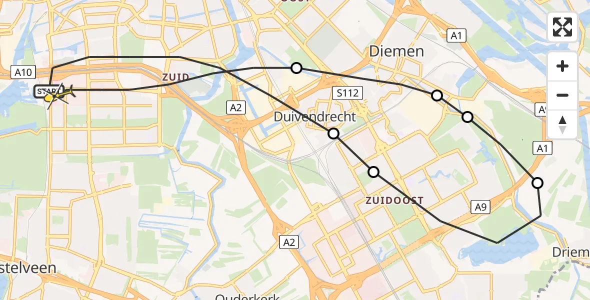 Routekaart van de vlucht: Lifeliner 1 naar Amsterdam