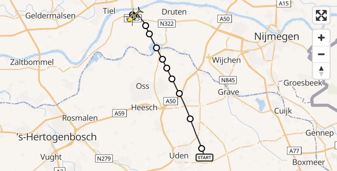 Routekaart van de vlucht: Lifeliner 3 naar Beneden-Leeuwen