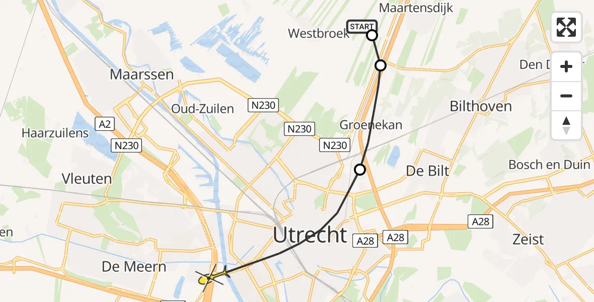 Routekaart van de vlucht: Politiehelikopter naar Utrecht