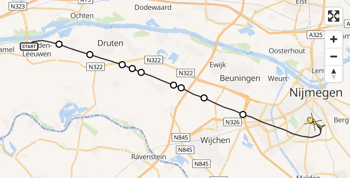 Routekaart van de vlucht: Lifeliner 3 naar Nijmegen