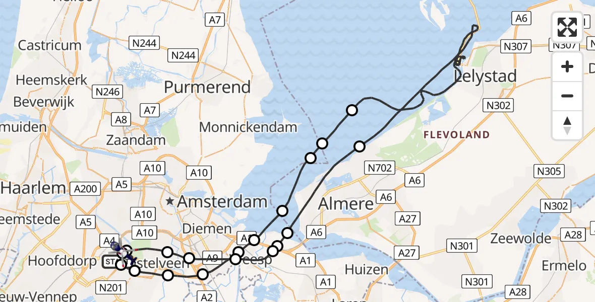 Vluchtroute Politiehelikopter van Schiphol naar Schiphol