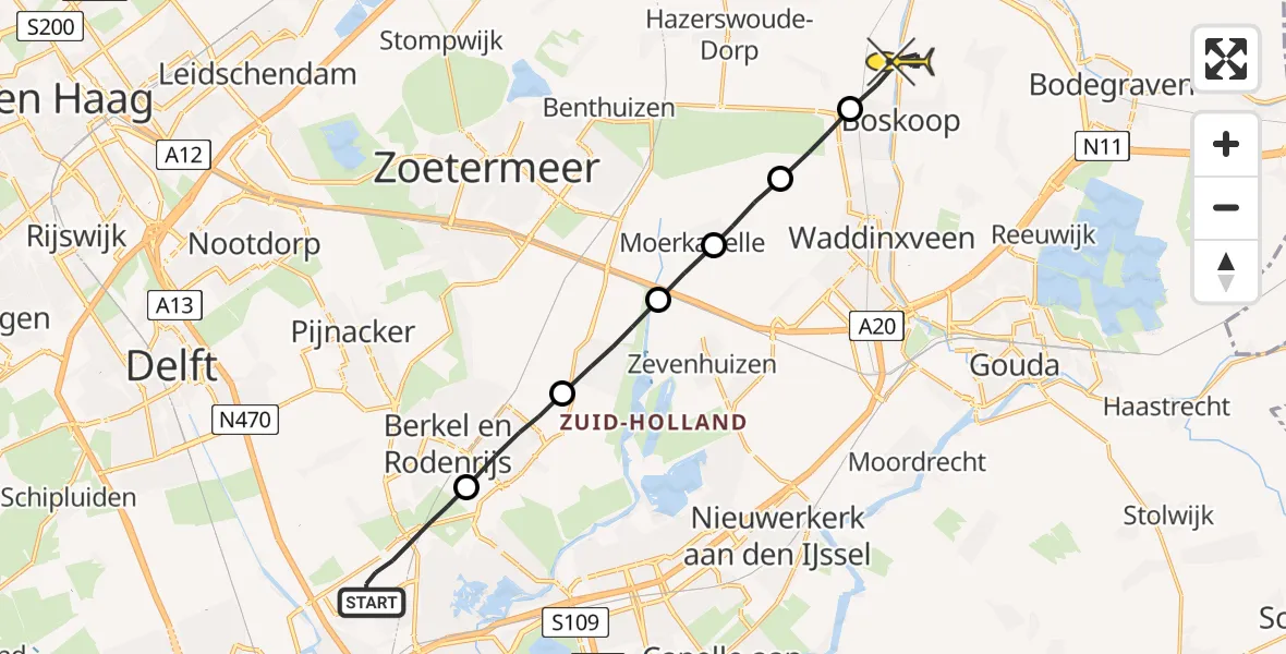 Routekaart van de vlucht: Lifeliner 2 naar Boskoop