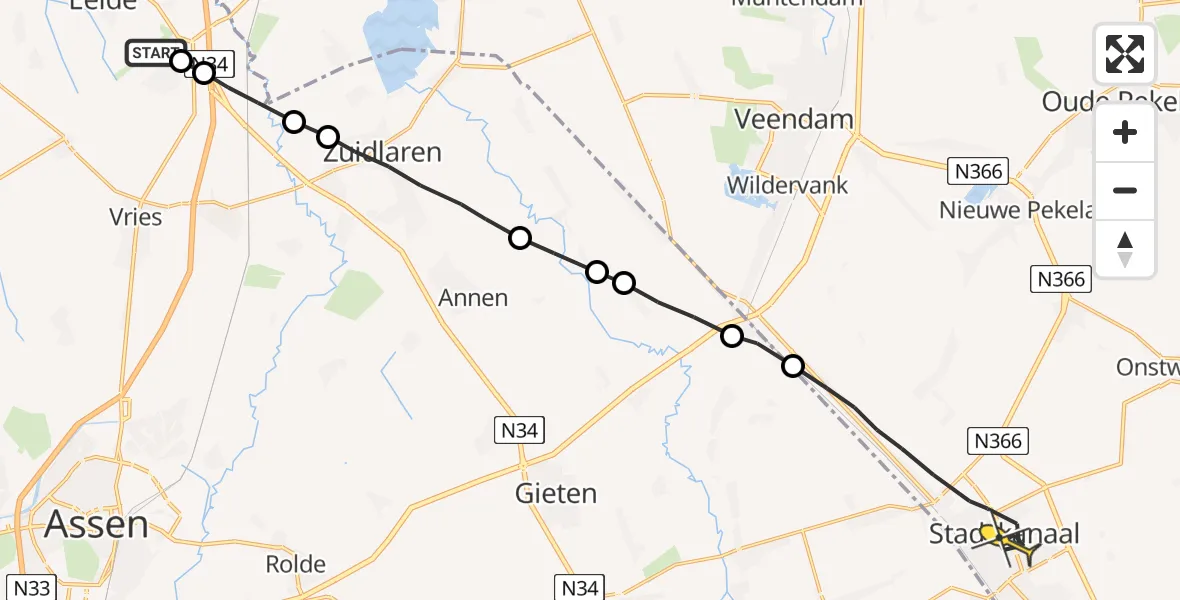 Routekaart van de vlucht: Lifeliner 4 naar Stadskanaal