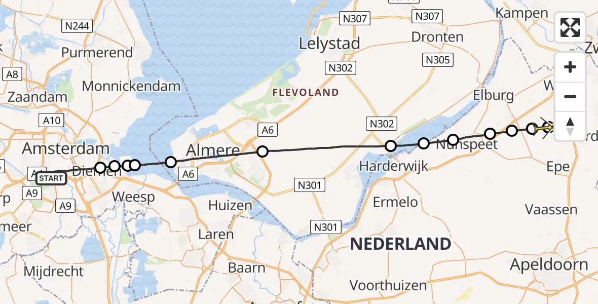Routekaart van de vlucht: Lifeliner 1 naar Heerde