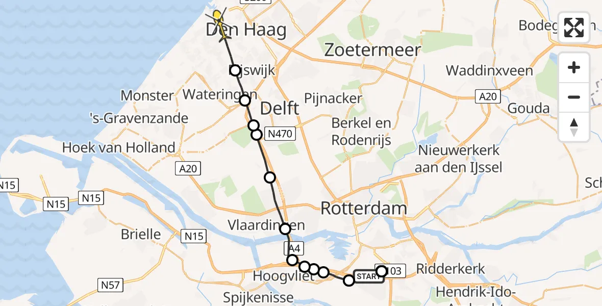 Routekaart van de vlucht: Politiehelikopter naar Den Haag