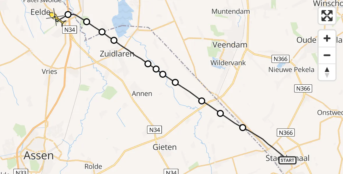 Routekaart van de vlucht: Lifeliner 4 naar Eelde