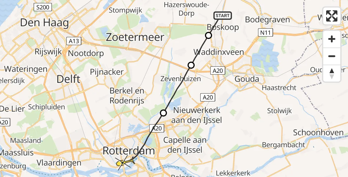 Routekaart van de vlucht: Lifeliner 2 naar Rotterdam