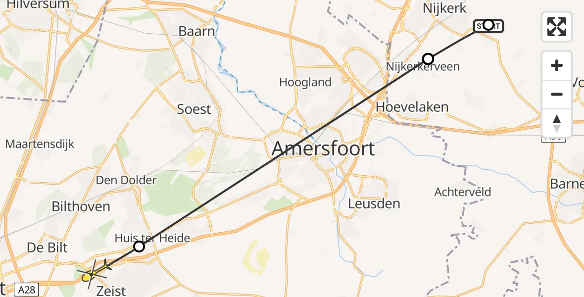 Routekaart van de vlucht: Lifeliner 1 naar Zeist