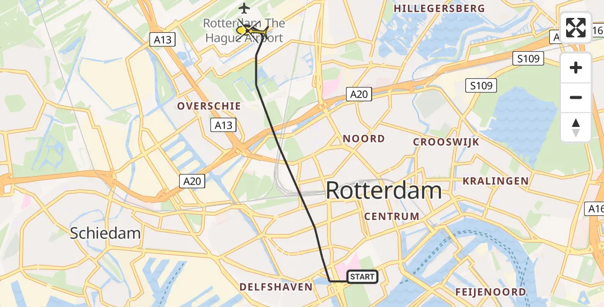 Routekaart van de vlucht: Lifeliner 2 naar Rotterdam