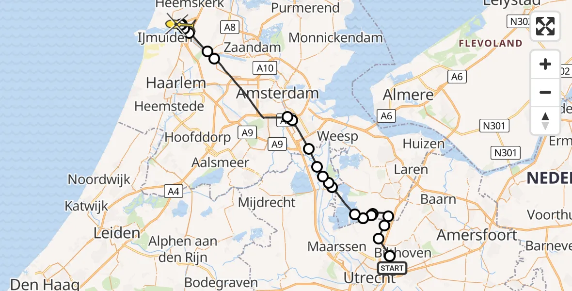 Routekaart van de vlucht: Lifeliner 1 naar Velsen-Noord