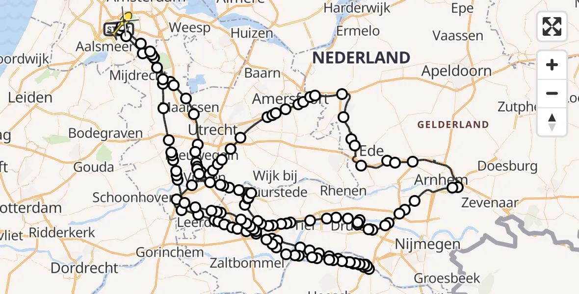 Routekaart van de vlucht: Politieheli naar Schiphol