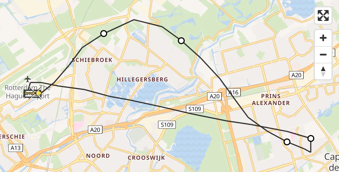 Routekaart van de vlucht: Lifeliner 2 naar Rotterdam