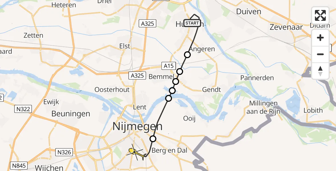 Routekaart van de vlucht: Lifeliner 3 naar Nijmegen