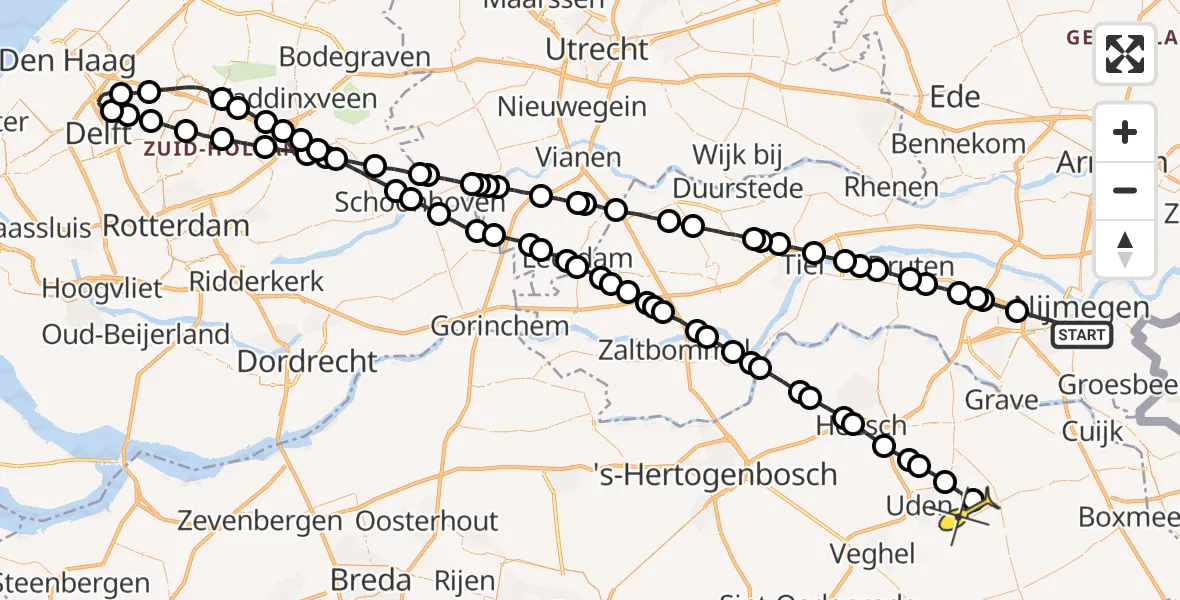 Routekaart van de vlucht: Lifeliner 3 naar Volkel