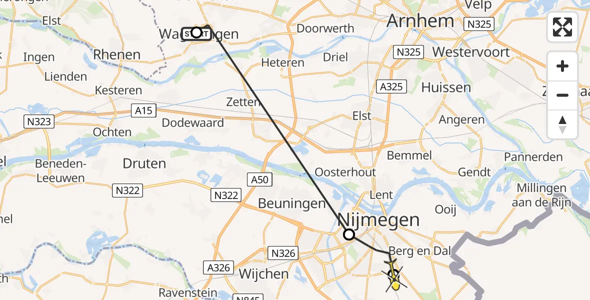 Routekaart van de vlucht: Lifeliner 1 naar Heilig Landstichting