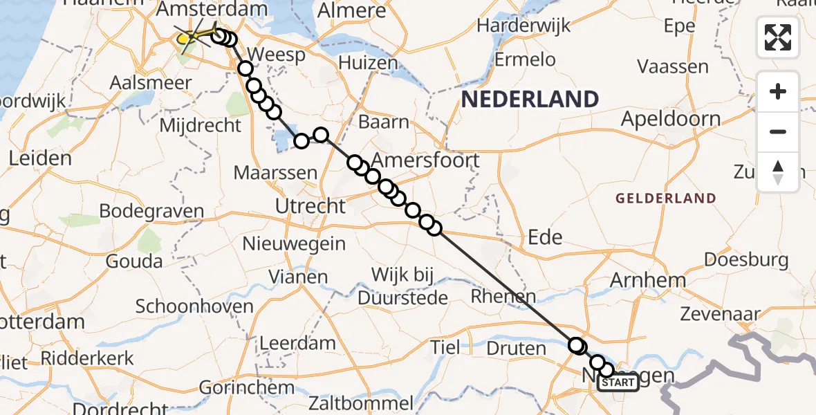 Routekaart van de vlucht: Lifeliner 1 naar Amsterdam