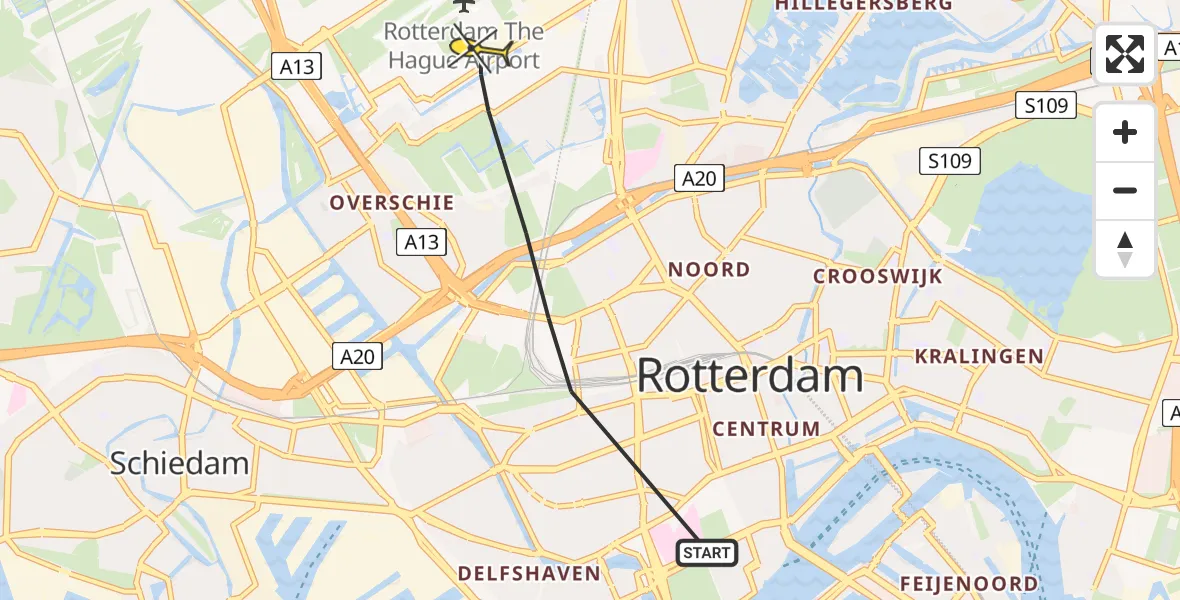 Routekaart van de vlucht: Lifeliner 2 naar Rotterdam