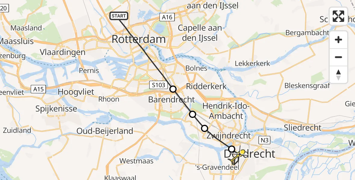 Routekaart van de vlucht: Lifeliner 2 naar Dordrecht