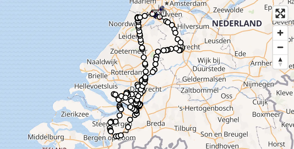 Routekaart van de vlucht: Politiehelikopter naar Schiphol