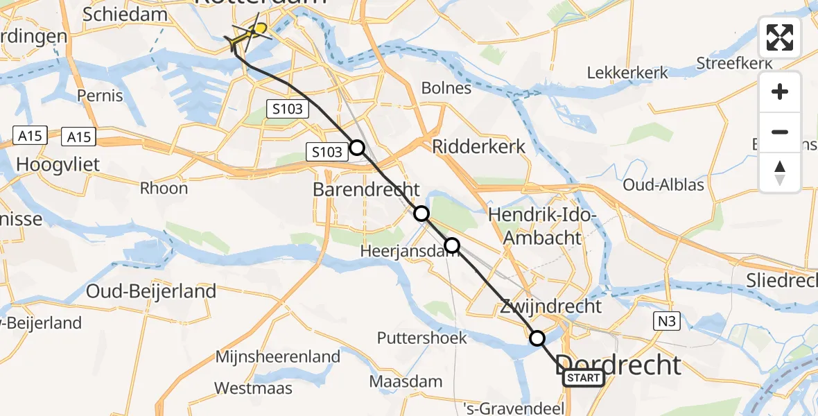 Routekaart van de vlucht: Lifeliner 2 naar Rotterdam