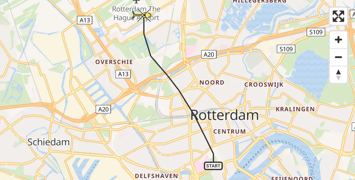 Routekaart van de vlucht: Lifeliner 2 naar Rotterdam