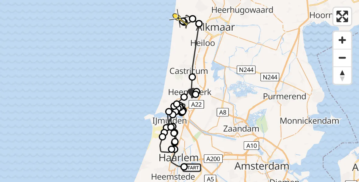 Routekaart van de vlucht: Politiehelikopter naar Bergen