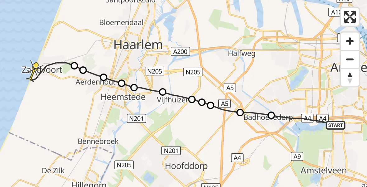 Routekaart van de vlucht: Lifeliner 1 naar Zandvoort