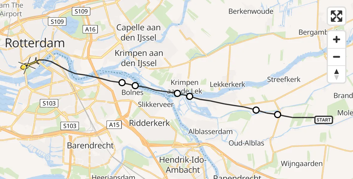 Routekaart van de vlucht: Lifeliner 2 naar Rotterdam