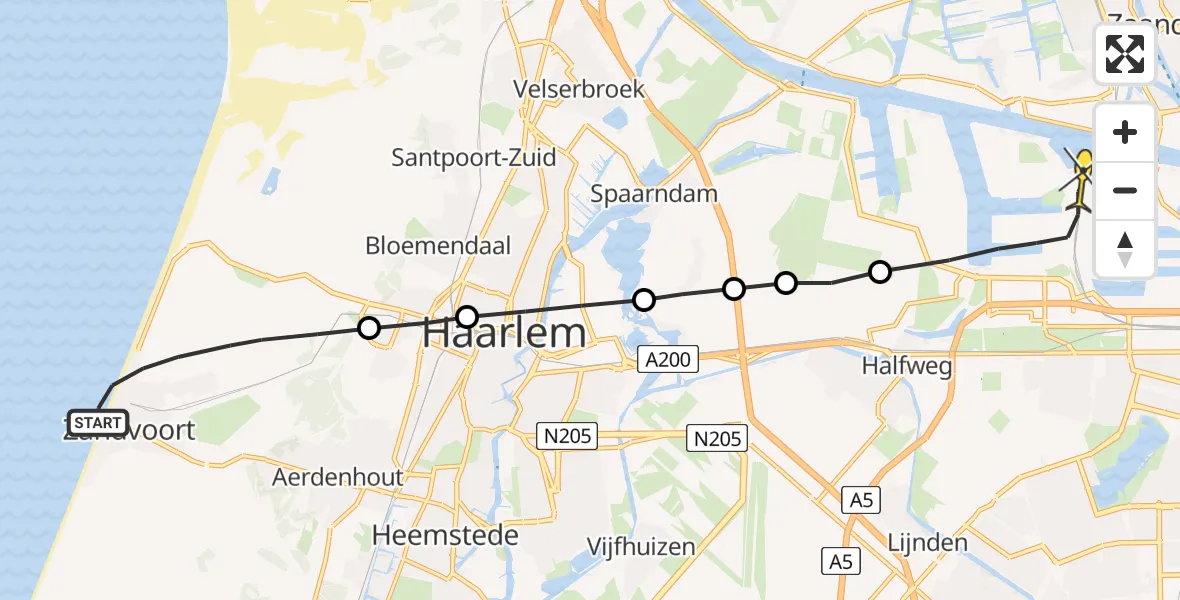 Routekaart van de vlucht: Lifeliner 1 naar Amsterdam