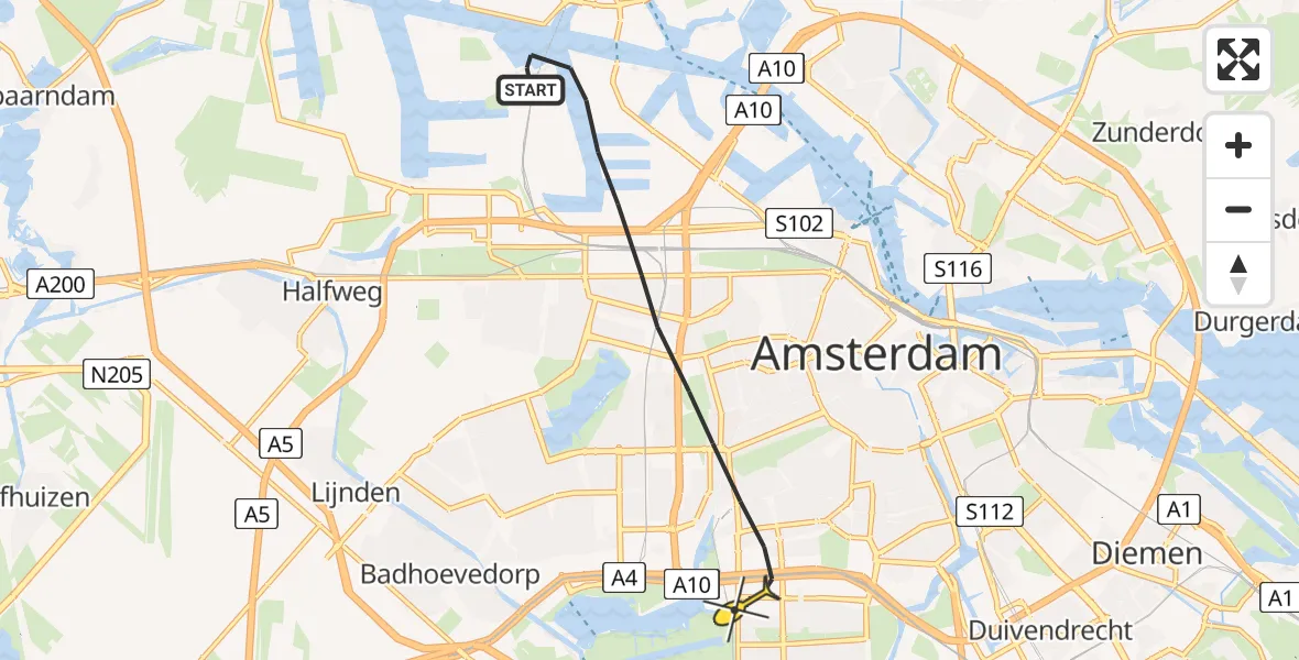 Routekaart van de vlucht: Lifeliner 1 naar Amsterdam