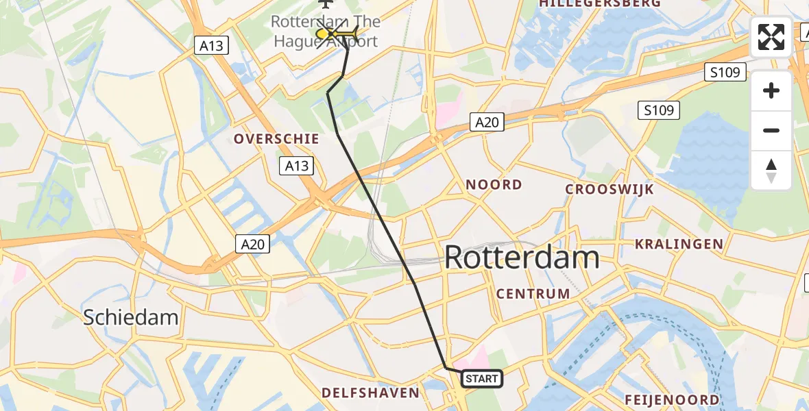 Routekaart van de vlucht: Lifeliner 2 naar Rotterdam