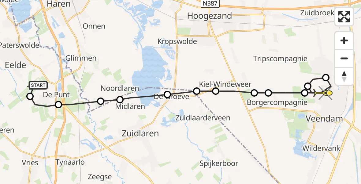 Routekaart van de vlucht: Lifeliner 4 naar Veendam