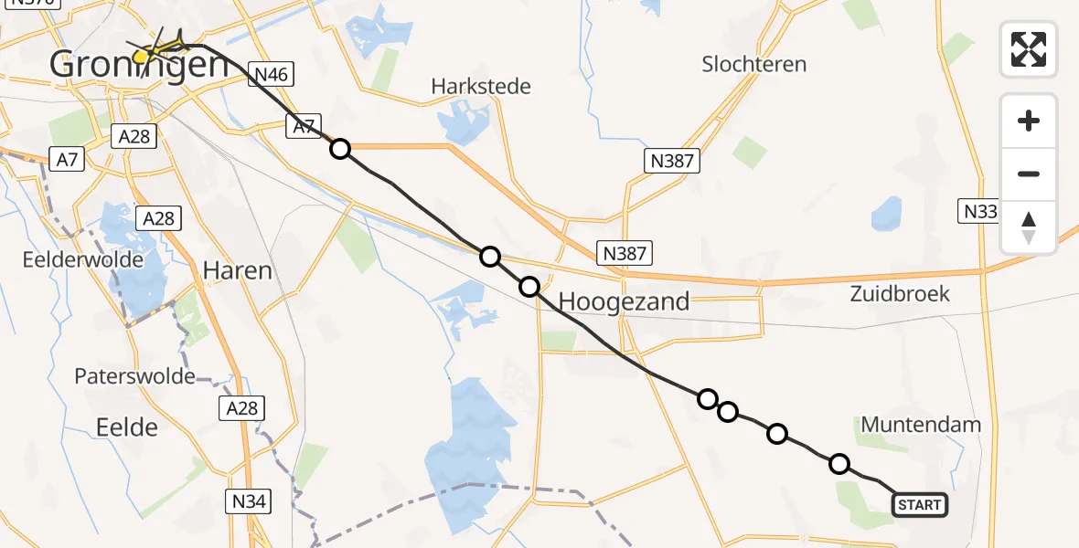 Routekaart van de vlucht: Lifeliner 4 naar Groningen