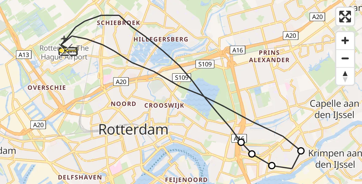 Routekaart van de vlucht: Lifeliner 2 naar Rotterdam