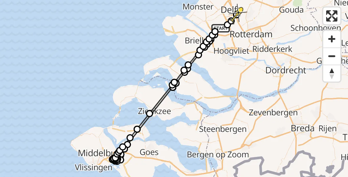Routekaart van de vlucht: Politiehelikopter naar Delfgauw