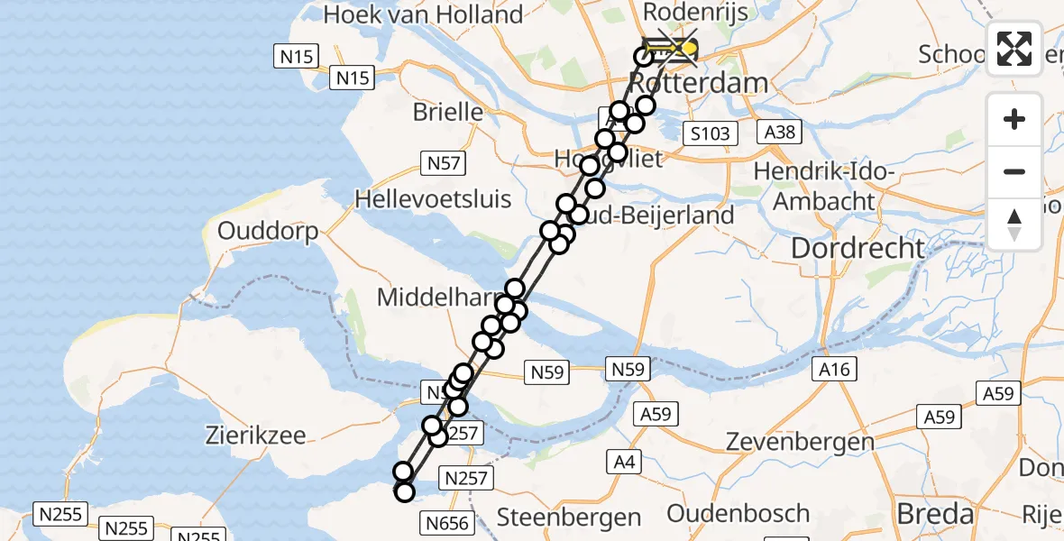 Routekaart van de vlucht: Lifeliner 2 naar Rotterdam