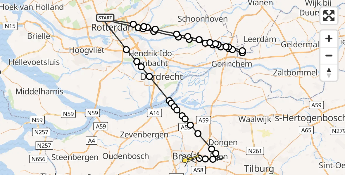 Routekaart van de vlucht: Lifeliner 2 naar Breda