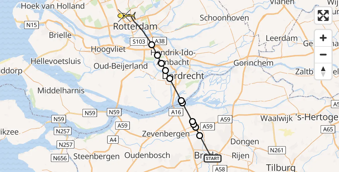 Routekaart van de vlucht: Lifeliner 2 naar Rotterdam