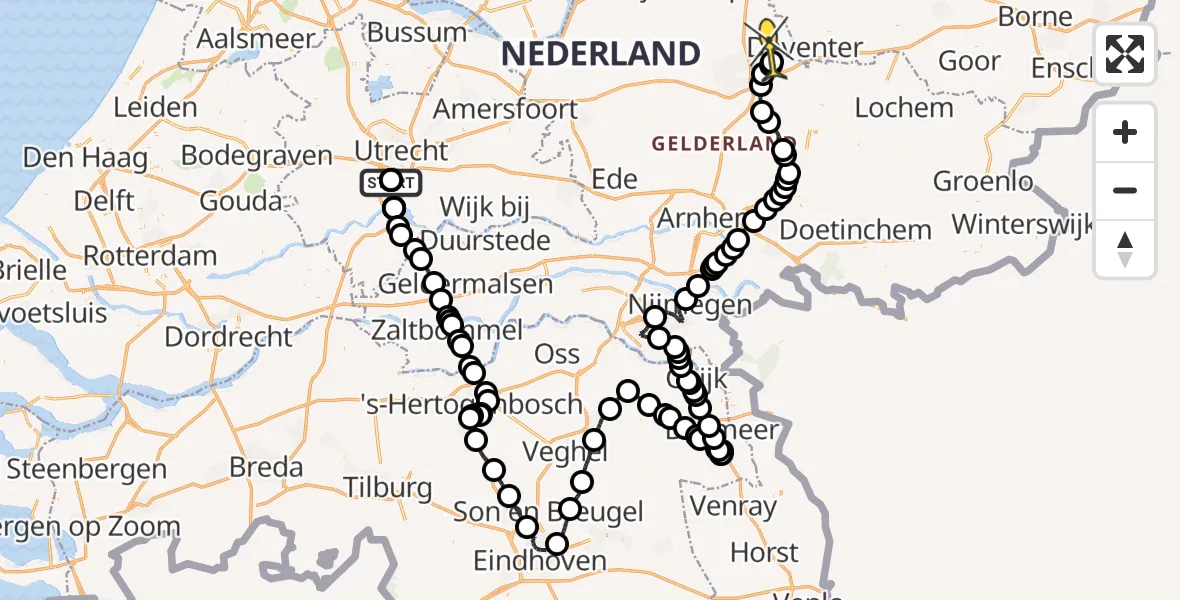 Routekaart van de vlucht: Politieheli naar Twello