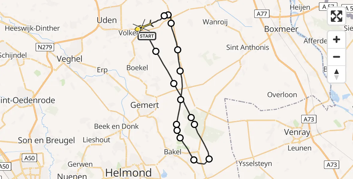 Routekaart van de vlucht: Lifeliner 3 naar Volkel