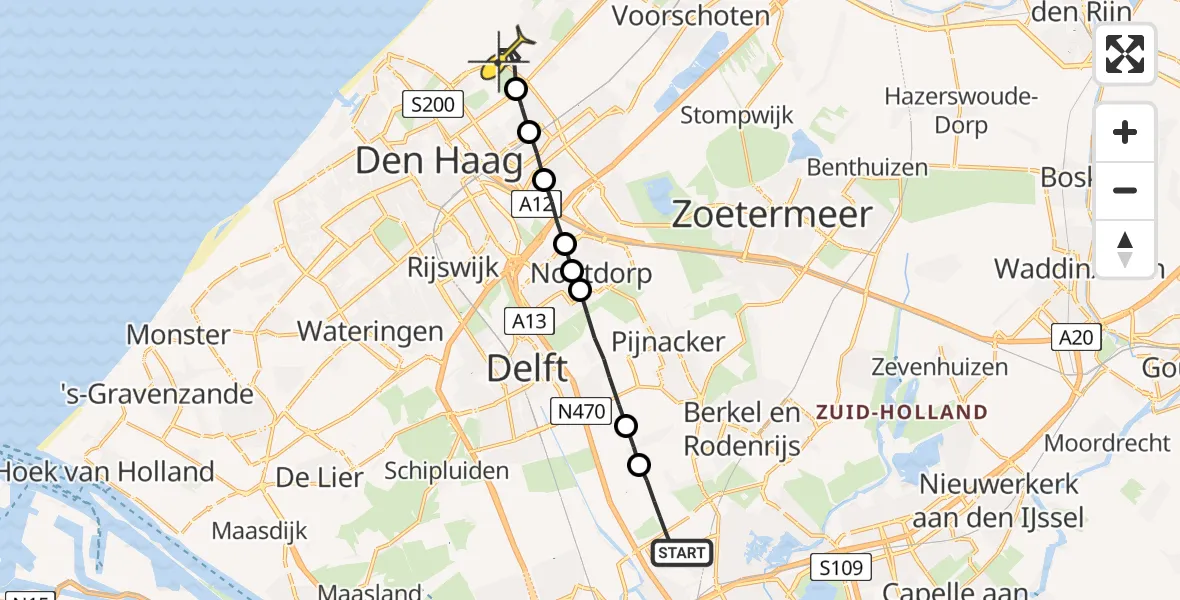 Routekaart van de vlucht: Lifeliner 2 naar Wassenaar