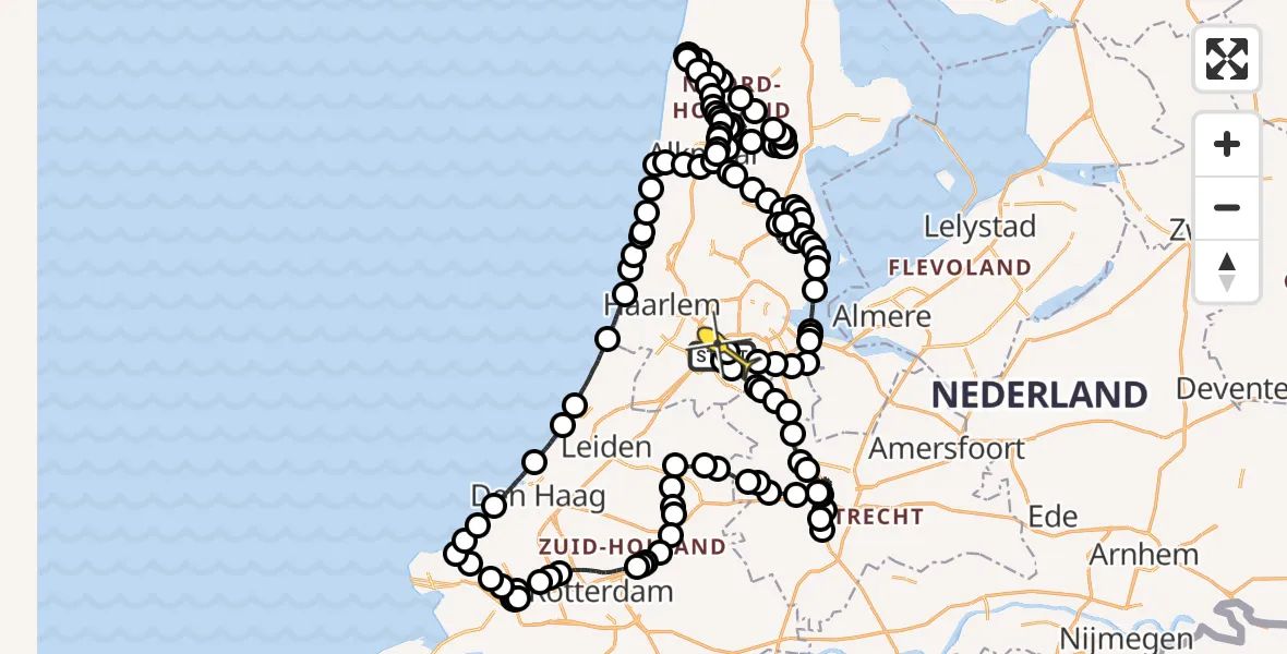 Routekaart van de vlucht: Politieheli naar Schiphol