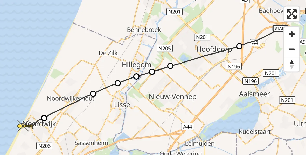 Routekaart van de vlucht: Lifeliner 1 naar Noordwijk