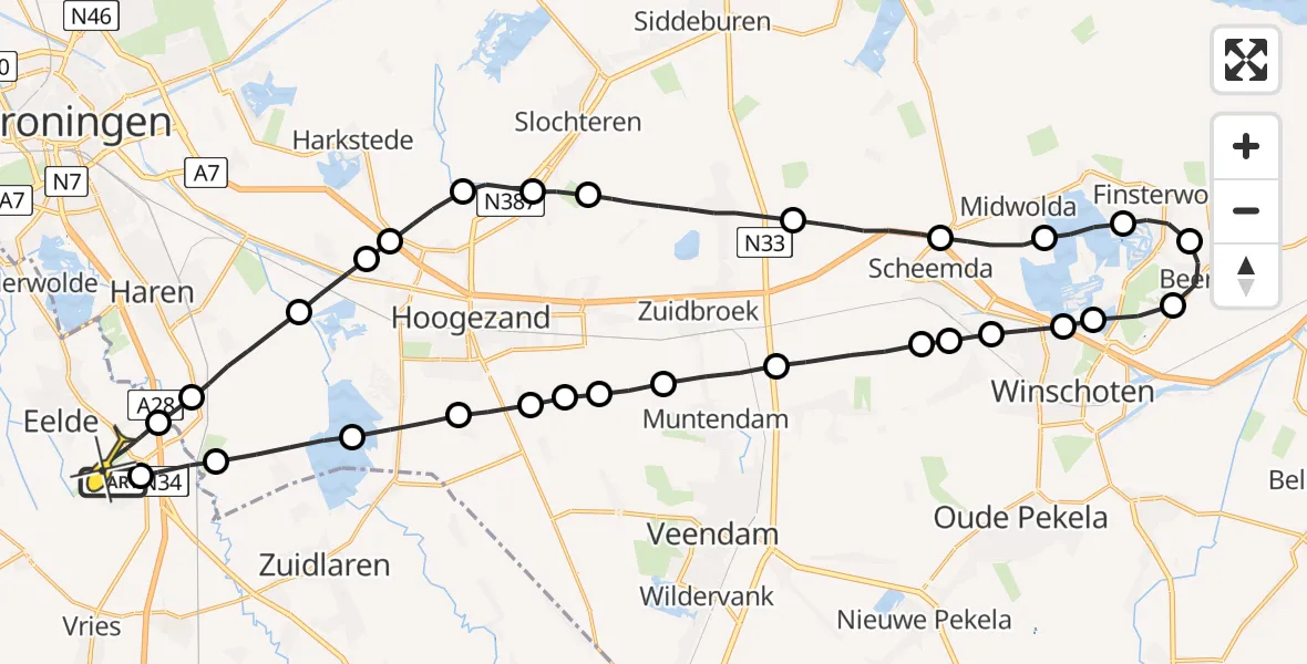 Routekaart van de vlucht: Lifeliner 4 naar Eelde