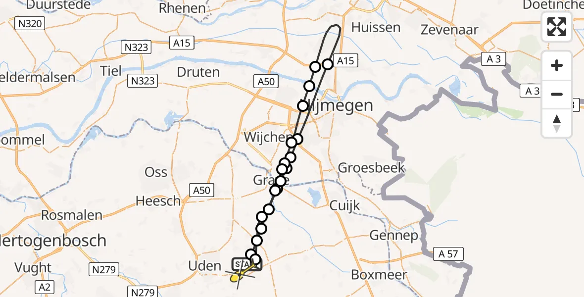 Routekaart van de vlucht: Lifeliner 3 naar Volkel