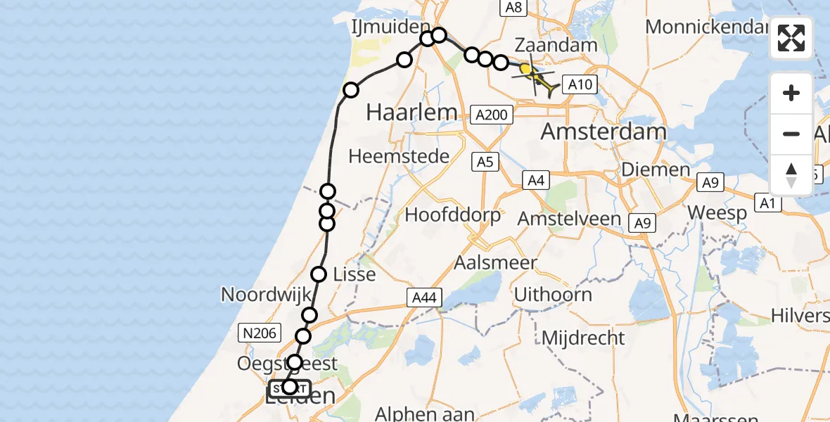 Routekaart van de vlucht: Lifeliner 1 naar Amsterdam